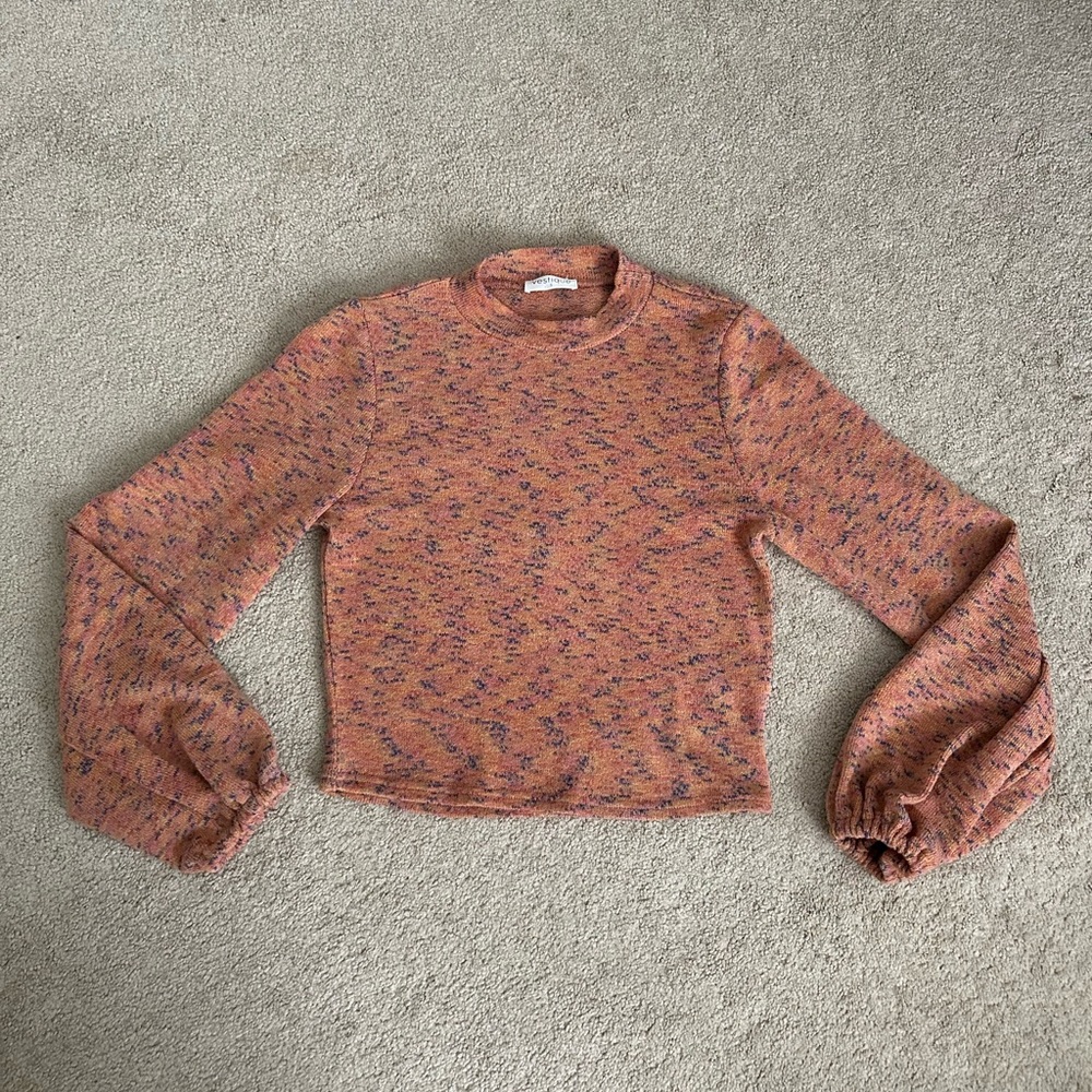 Vestique Orange Multi Knit Mock Neck Sweater